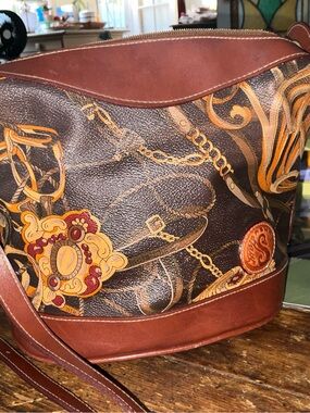 Sasha Patterned Shoulder bucket Bag with Leather Trim
